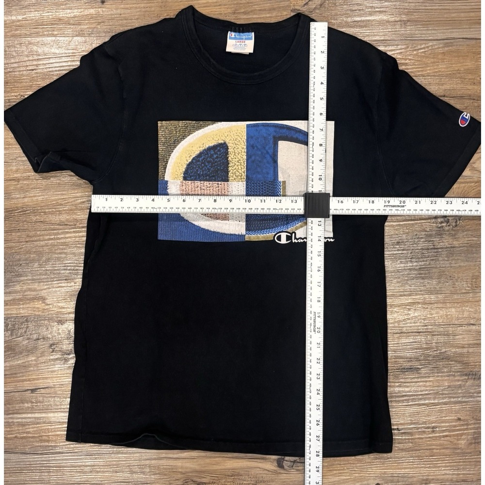 Y2K Champion Heritage Series Graphic Logo T Shirt Large Black Heavyweight Vintge - Picture 12 of 13